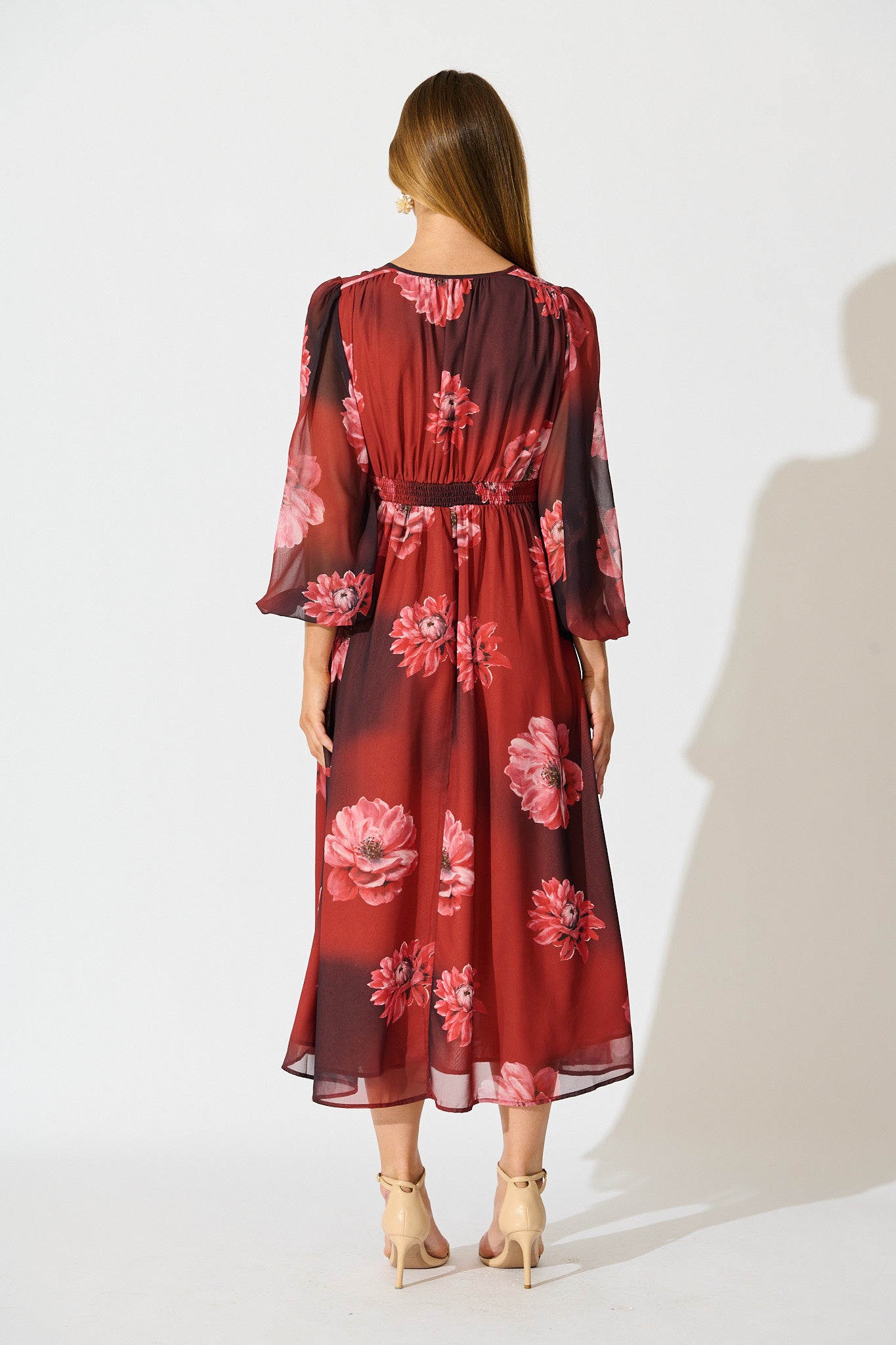 So Devine Midi Dress in Wine and Black Floral