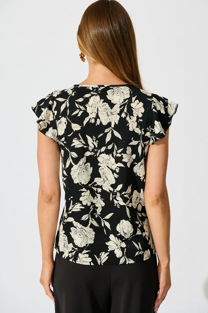 Kylie Top in Black with White Floral