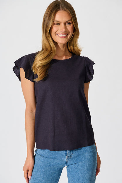 Kylie Top in Navy Linen Blend