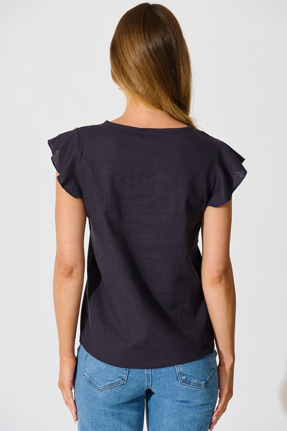 Kylie Top in Navy Linen Blend