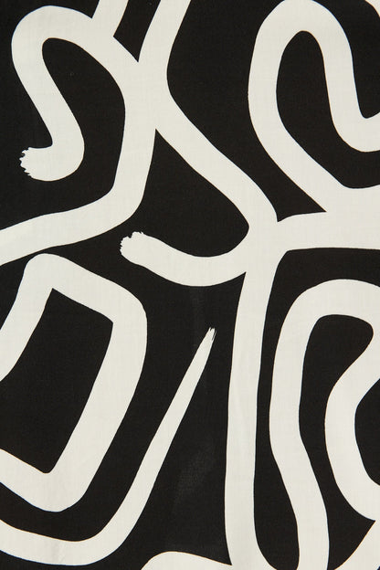 London Midi Smock Dress in Black and White Geometric Print