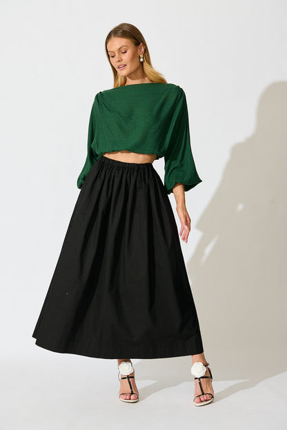 Zita Off Shoulder Top in Emerald Cotton Linen