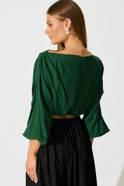 Zita Off Shoulder Top in Emerald Cotton Linen