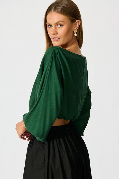 Zita Off Shoulder Top in Emerald Cotton Linen