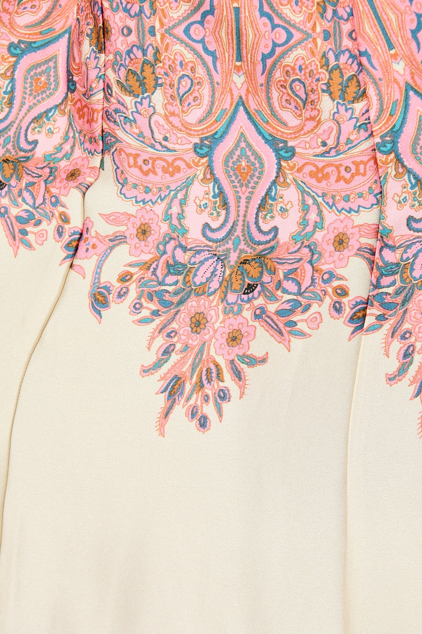 Alvana Midi Shirt Dress in Cream and Pink Print Satin