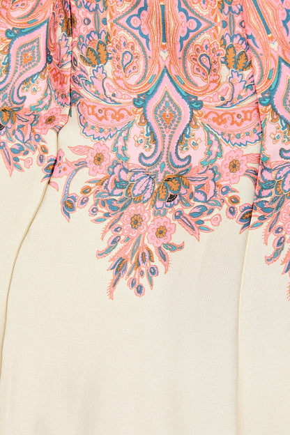 Alvana Midi Shirt Dress in Cream and Pink Print Satin