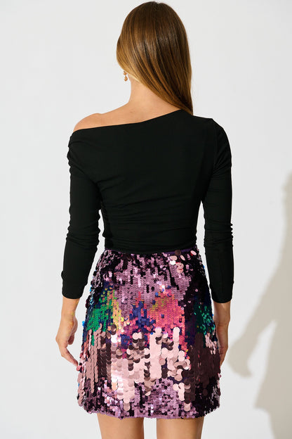 PRE ORDER Sequinned Seduction Skirt in Purple Multi Sequin
