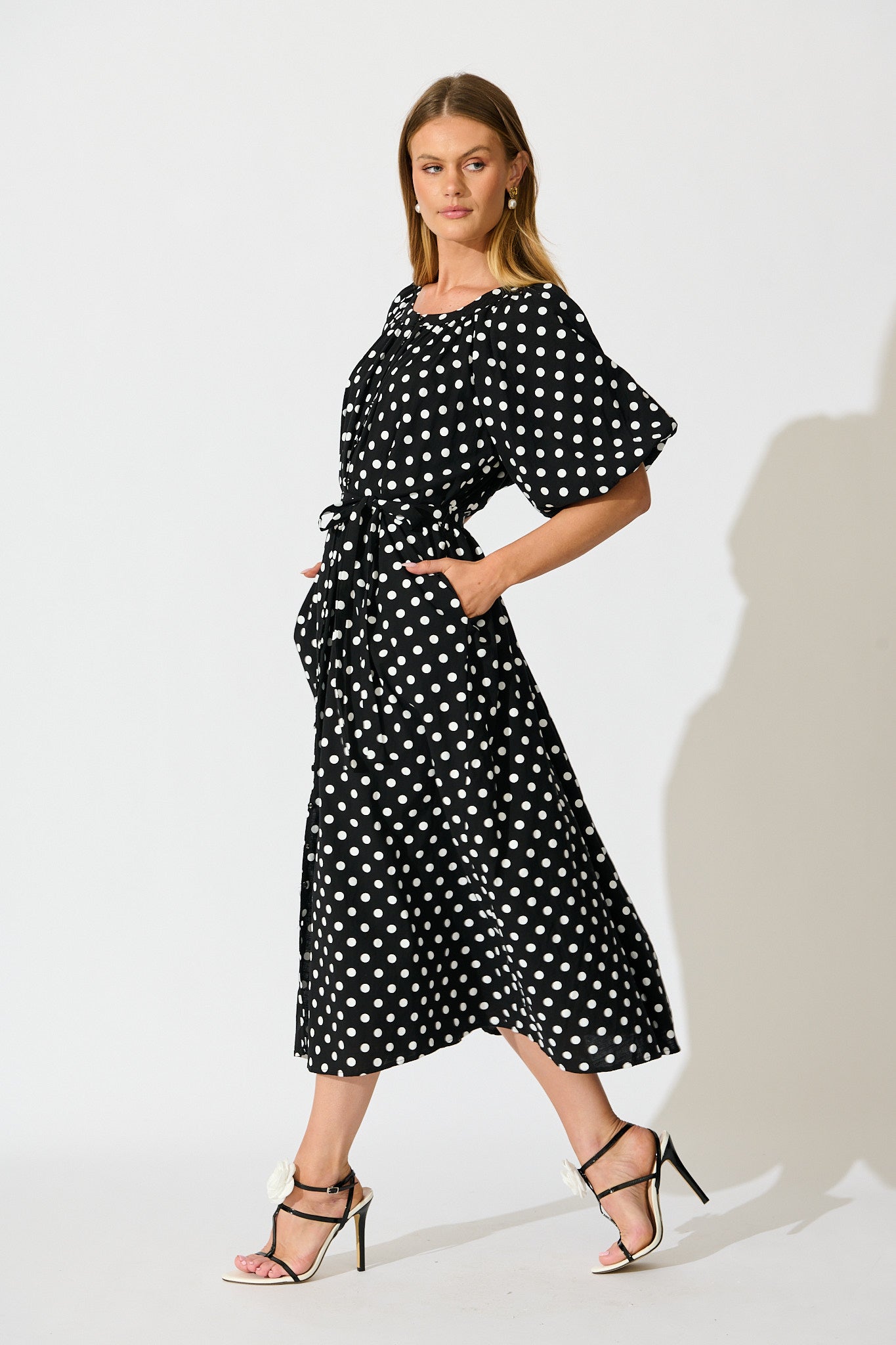 Parisian Dot Midi Dress in Black with White Polka Dot
