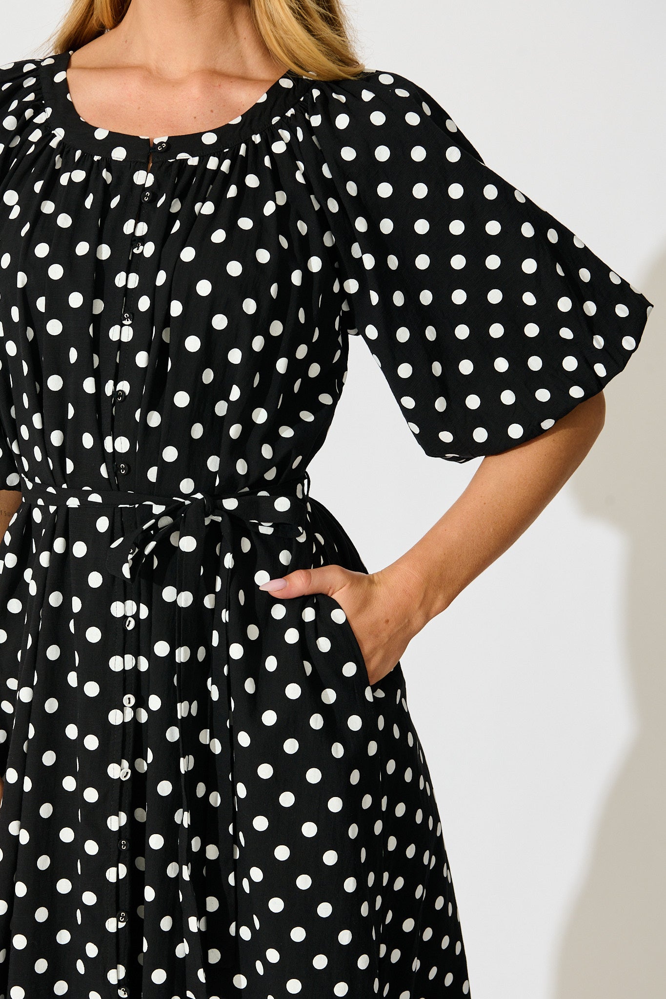 Parisian Dot Midi Dress in Black with White Polka Dot