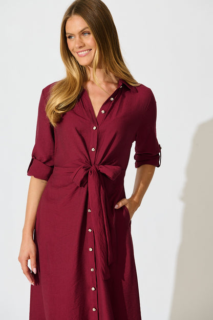 Monday Muse Midi Shirt Dress in Wine