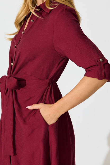 Monday Muse Midi Shirt Dress in Wine