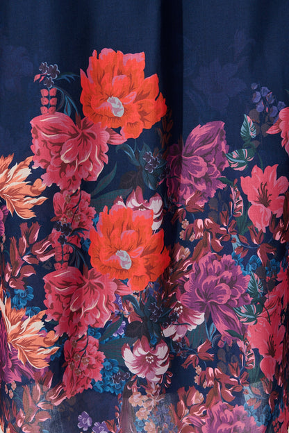 Orchid Trace Midi Dress in Navy Floral Cotton Blend