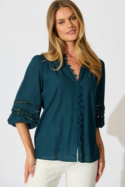 Cascades Top in Emerald Linen Blend