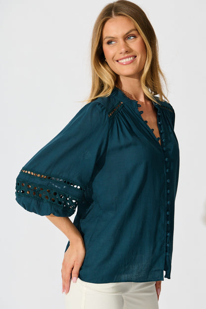 Cascades Top in Emerald Linen Blend