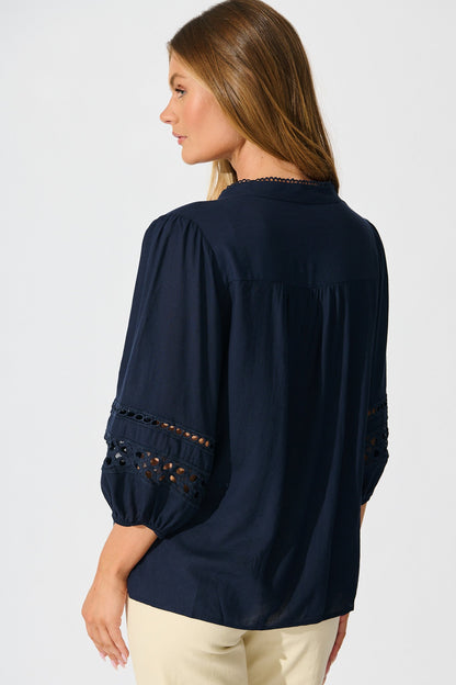 Cascades Top in Navy Linen Blend