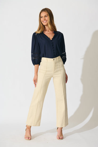 Cascades Top in Navy Linen Blend