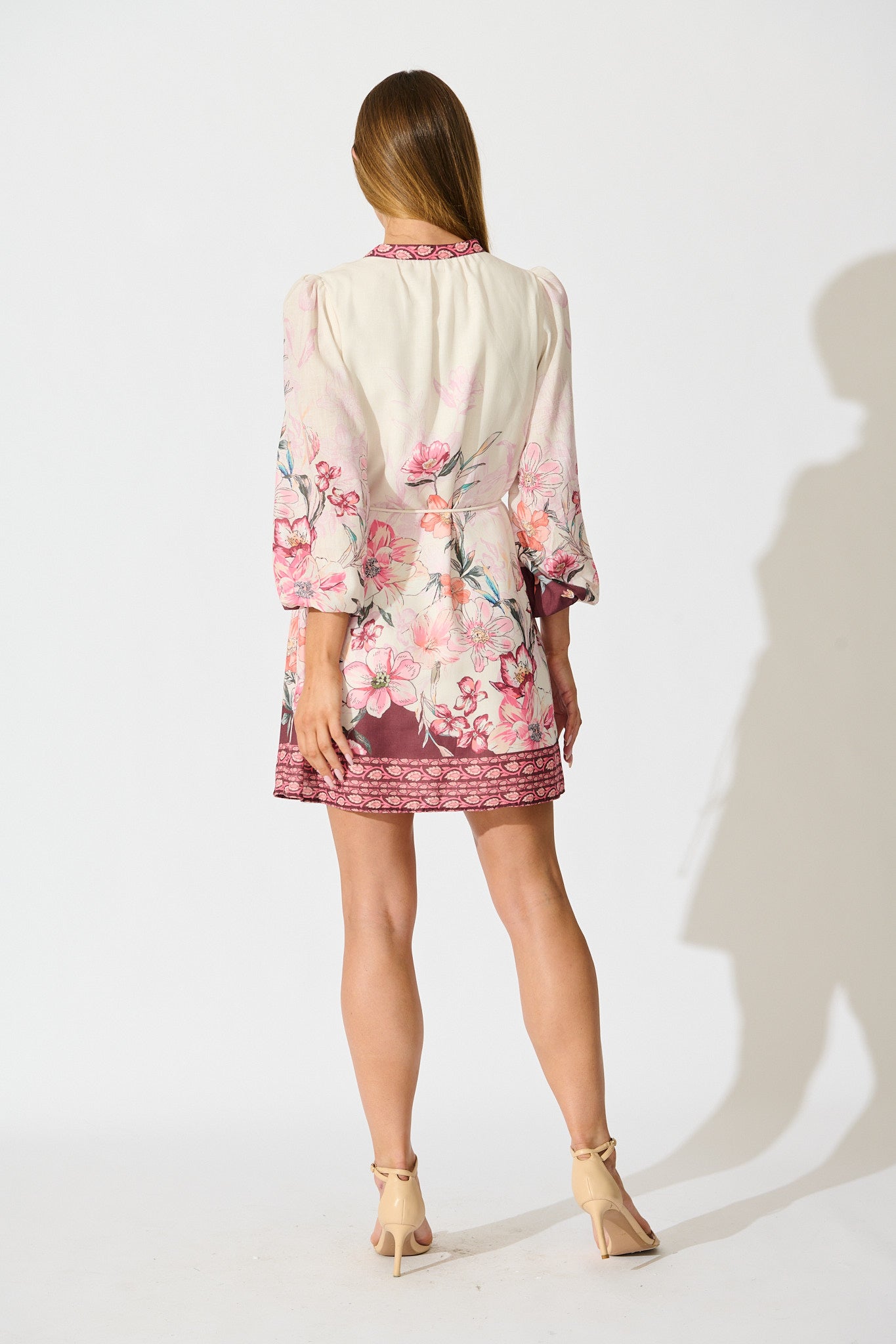 Dusky Flora Dress in Wine Floral Linen Blend