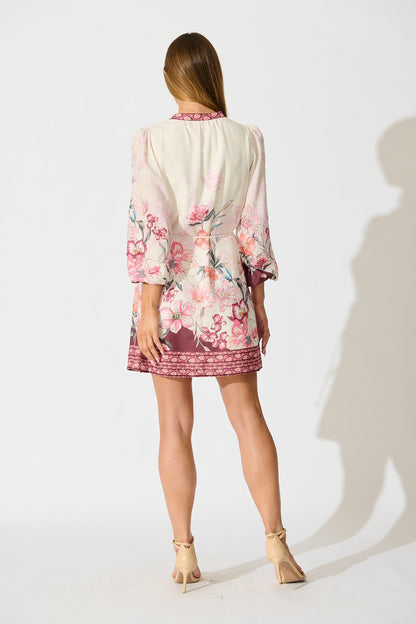 Dusky Flora Dress in Wine Floral Linen Blend