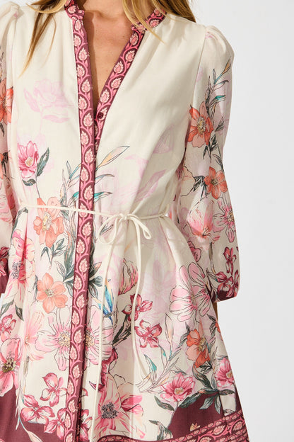 Dusky Flora Dress in Wine Floral Linen Blend