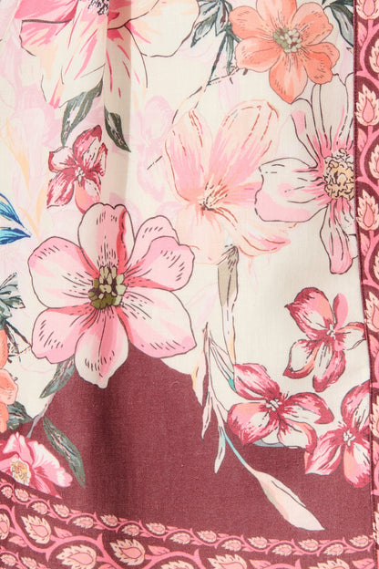 Dusky Flora Dress in Wine Floral Linen Blend