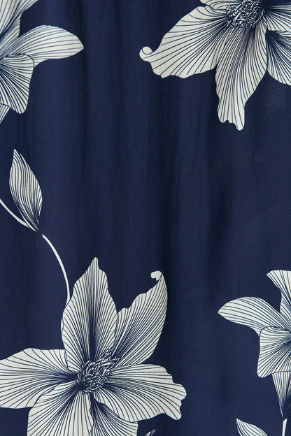 Tyra Maxi Skirt in Navy with White Floral Print