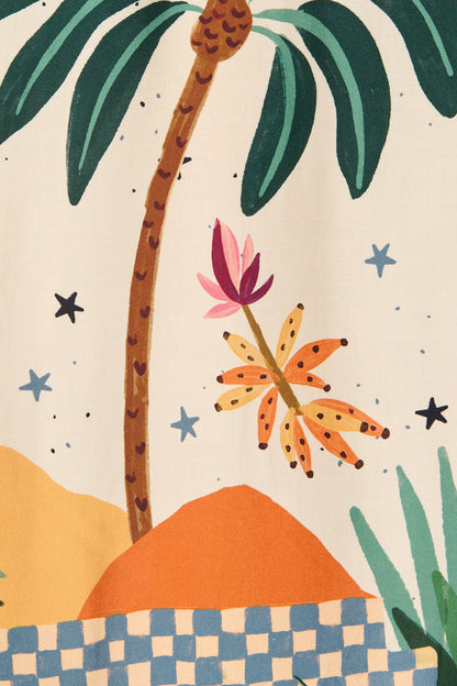 Palm Parade Midi Shirt Dress in Cream Multi Print