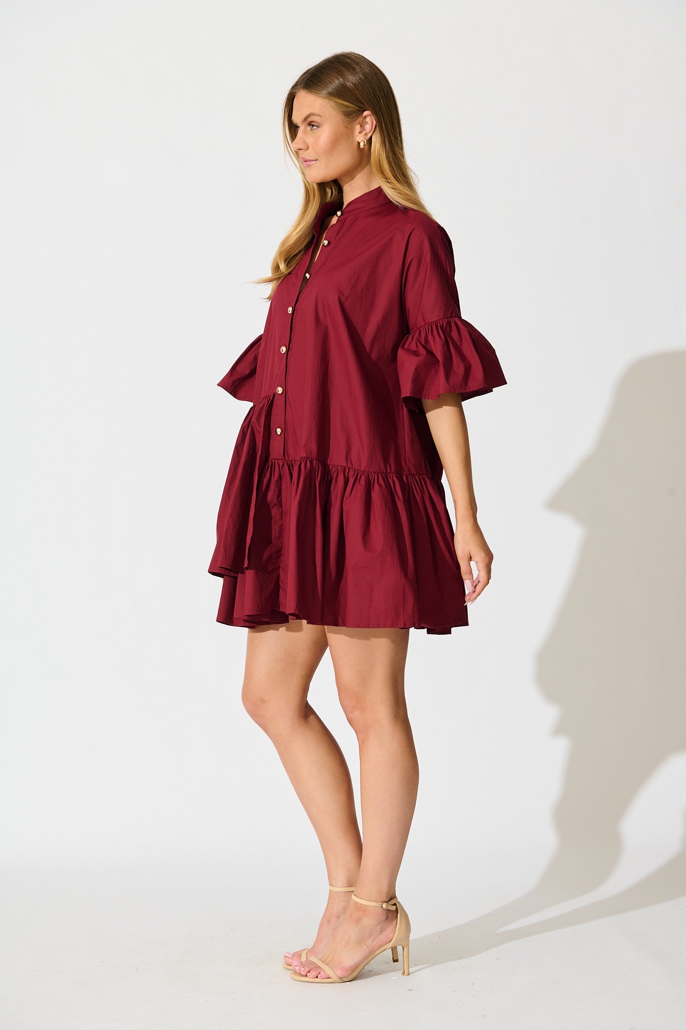 Blaire Smock Dress In Wine Cotton