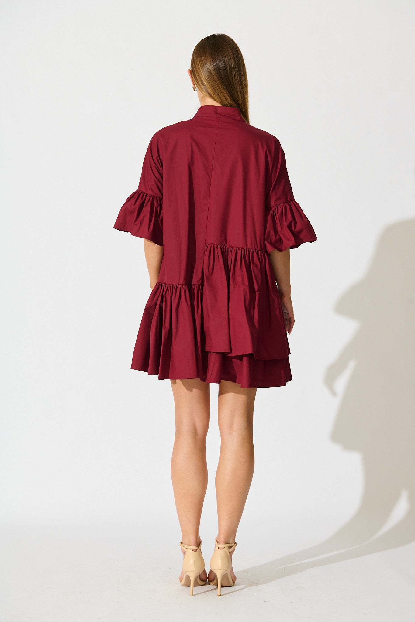 Blaire Smock Dress In Wine Cotton