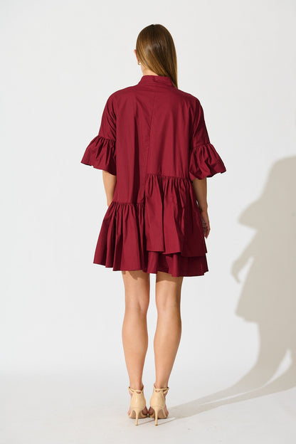 Blaire Smock Dress In Wine Cotton