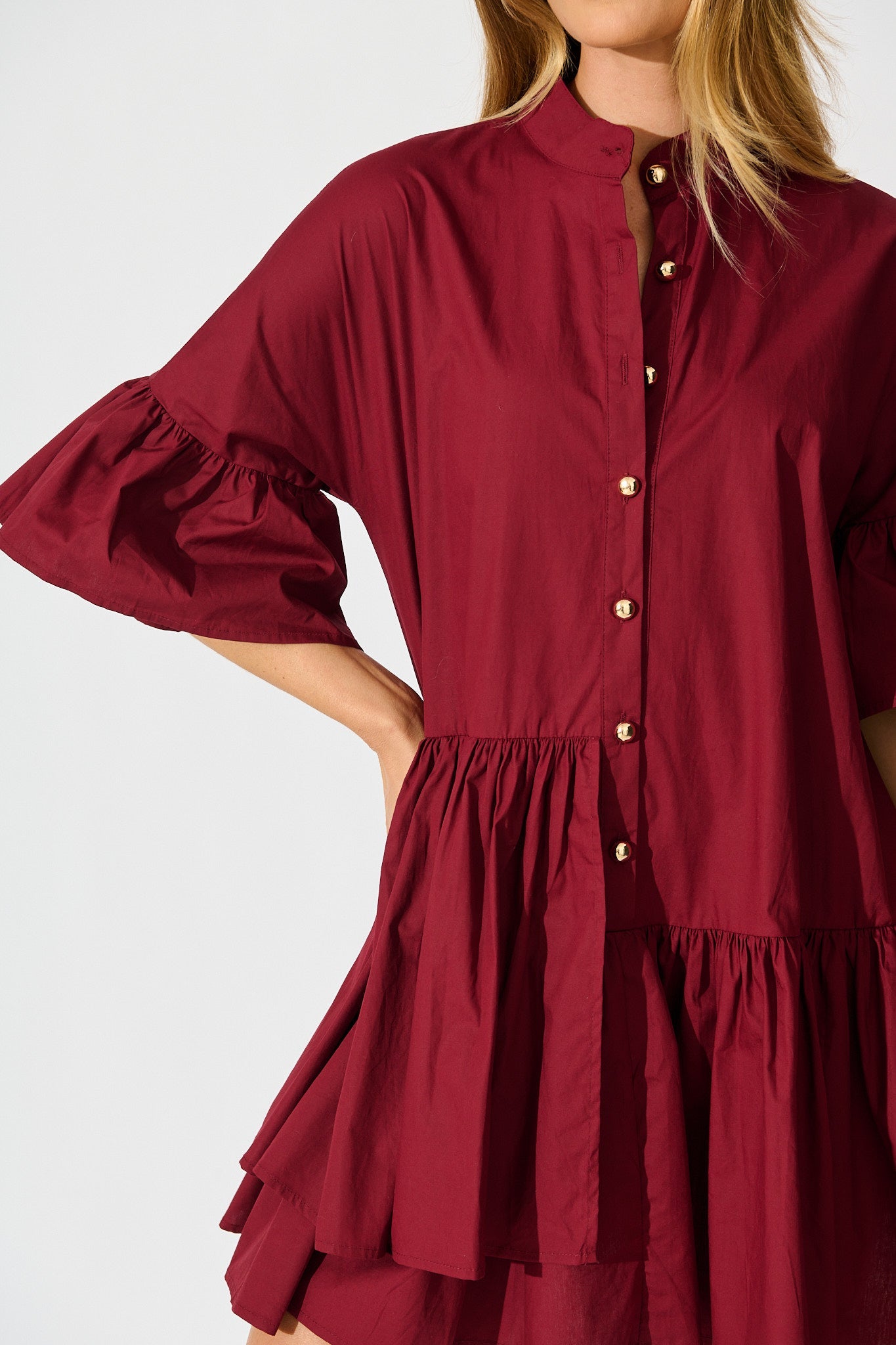 Blaire Smock Dress In Wine Cotton