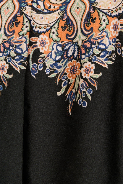 PRE ORDER Alvana Midi Shirt Dress in Black and Multi Print Satin