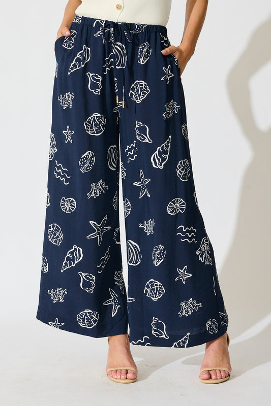 Romeo Pant in Navy with White Shell Print