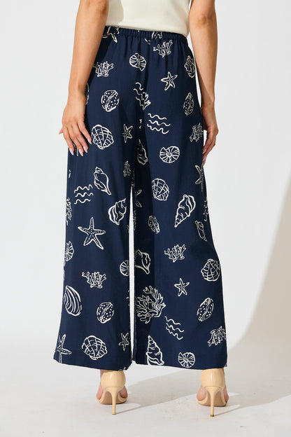Romeo Pant in Navy with White Shell Print