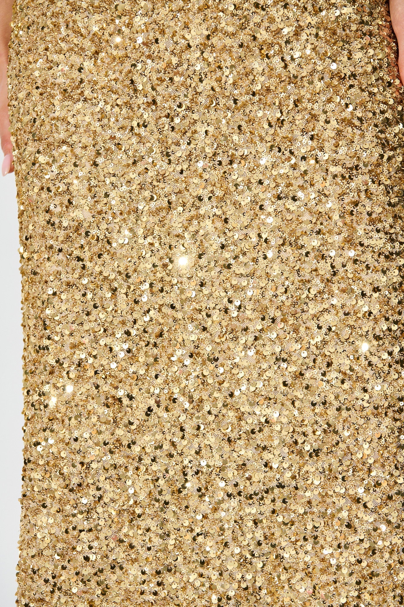 Amiri Off Shoulder Maxi Dress in Gold Sequin