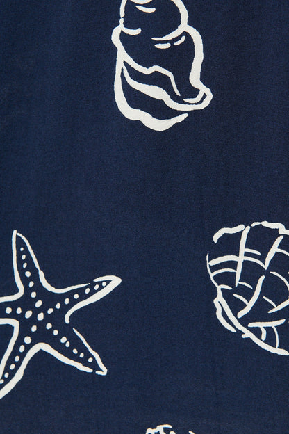 Oceans Embrace Top in Navy with White Shell Print