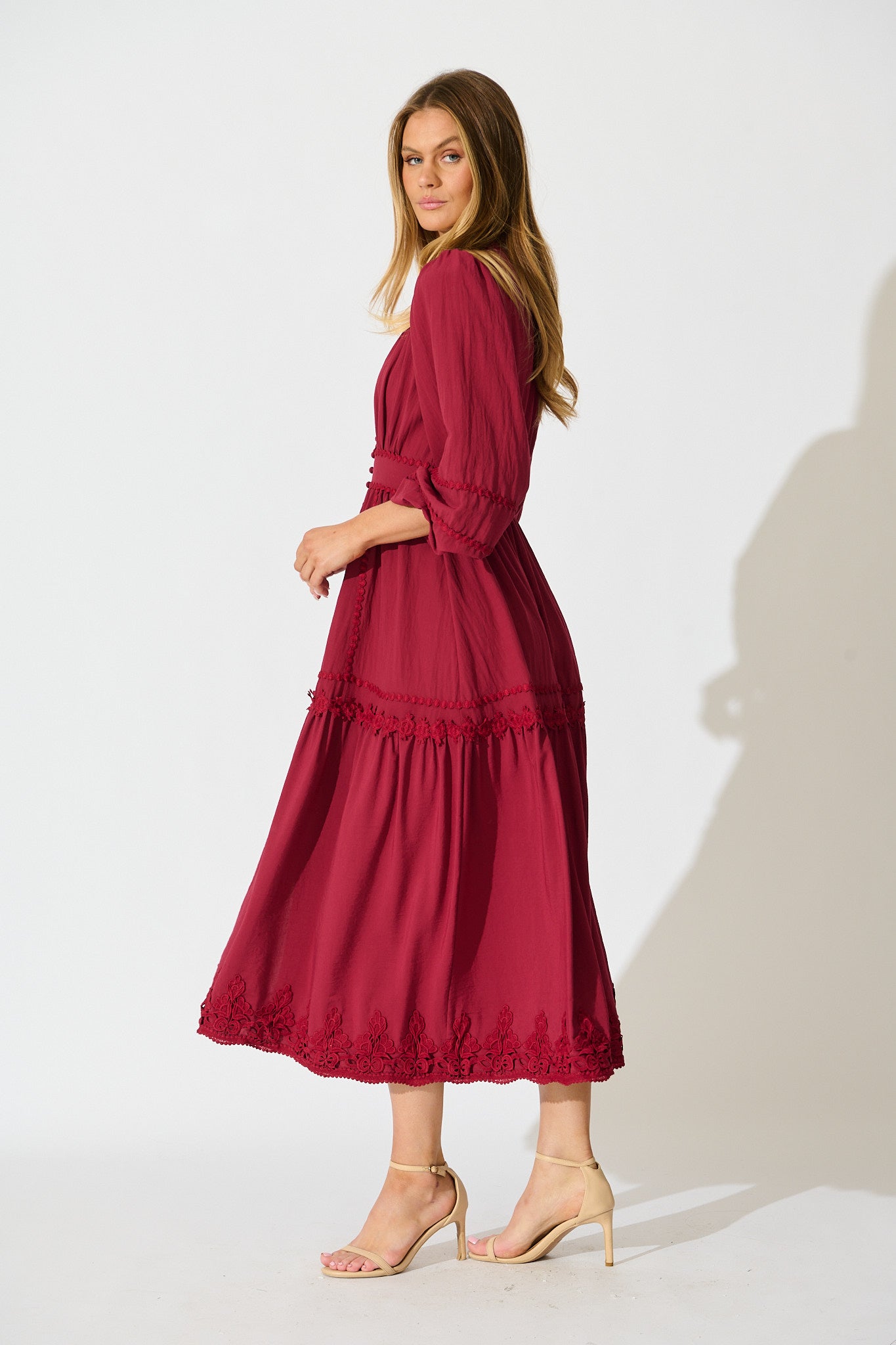 Yasmina Midi Dress in Wine