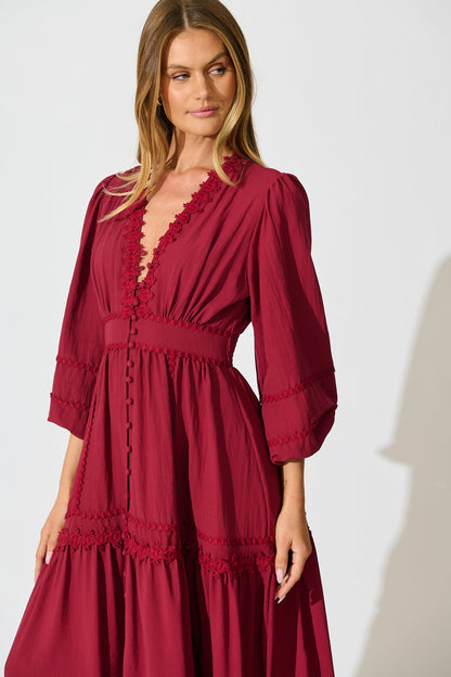 Yasmina Midi Dress in Wine
