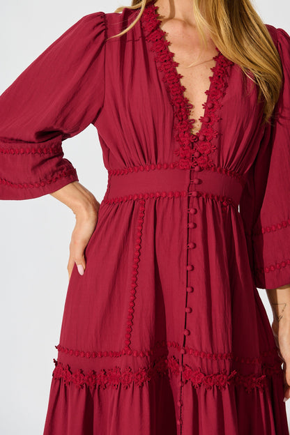 Yasmina Midi Dress in Wine