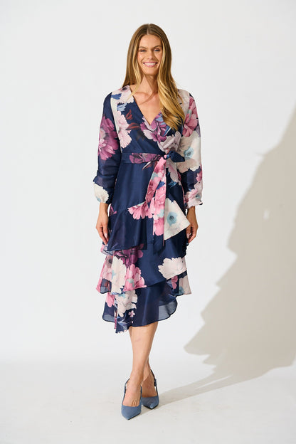Twilight Petals Midi Dress in Navy Floral