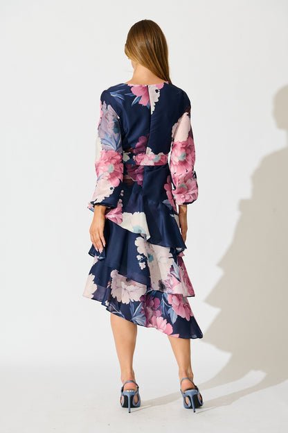 Twilight Petals Midi Dress in Navy Floral