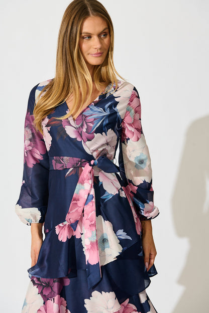 Twilight Petals Midi Dress in Navy Floral