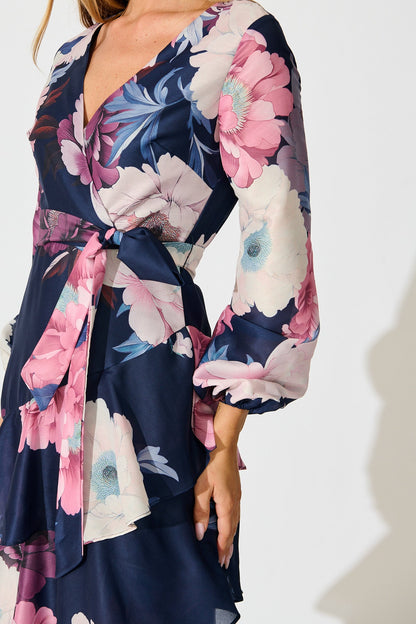 Twilight Petals Midi Dress in Navy Floral