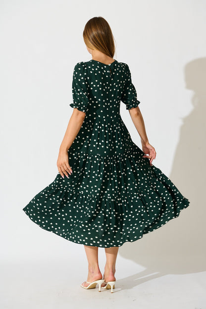 Nevi Tiered Midi Dress In Emerald Spot
