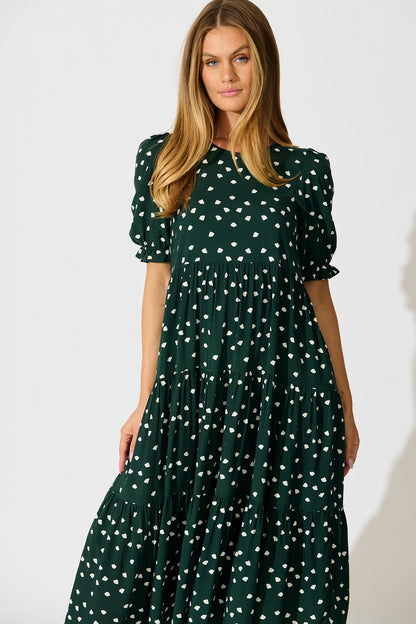 Nevi Tiered Midi Dress In Emerald Spot