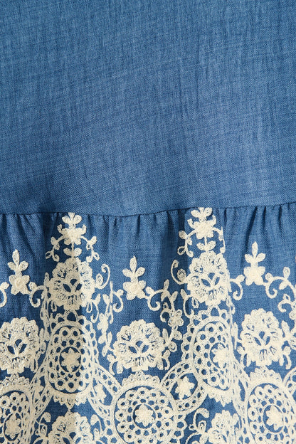 Whisper Midi Shirt Dress in Blue Chambray Embroidery