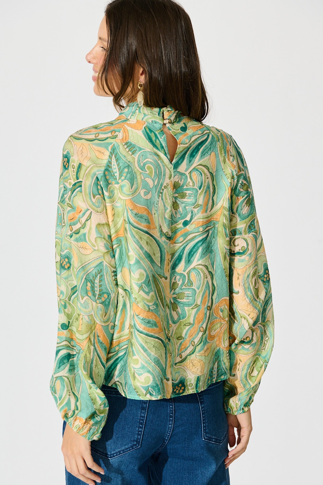 Luna Mirage Top in Multi Green Print