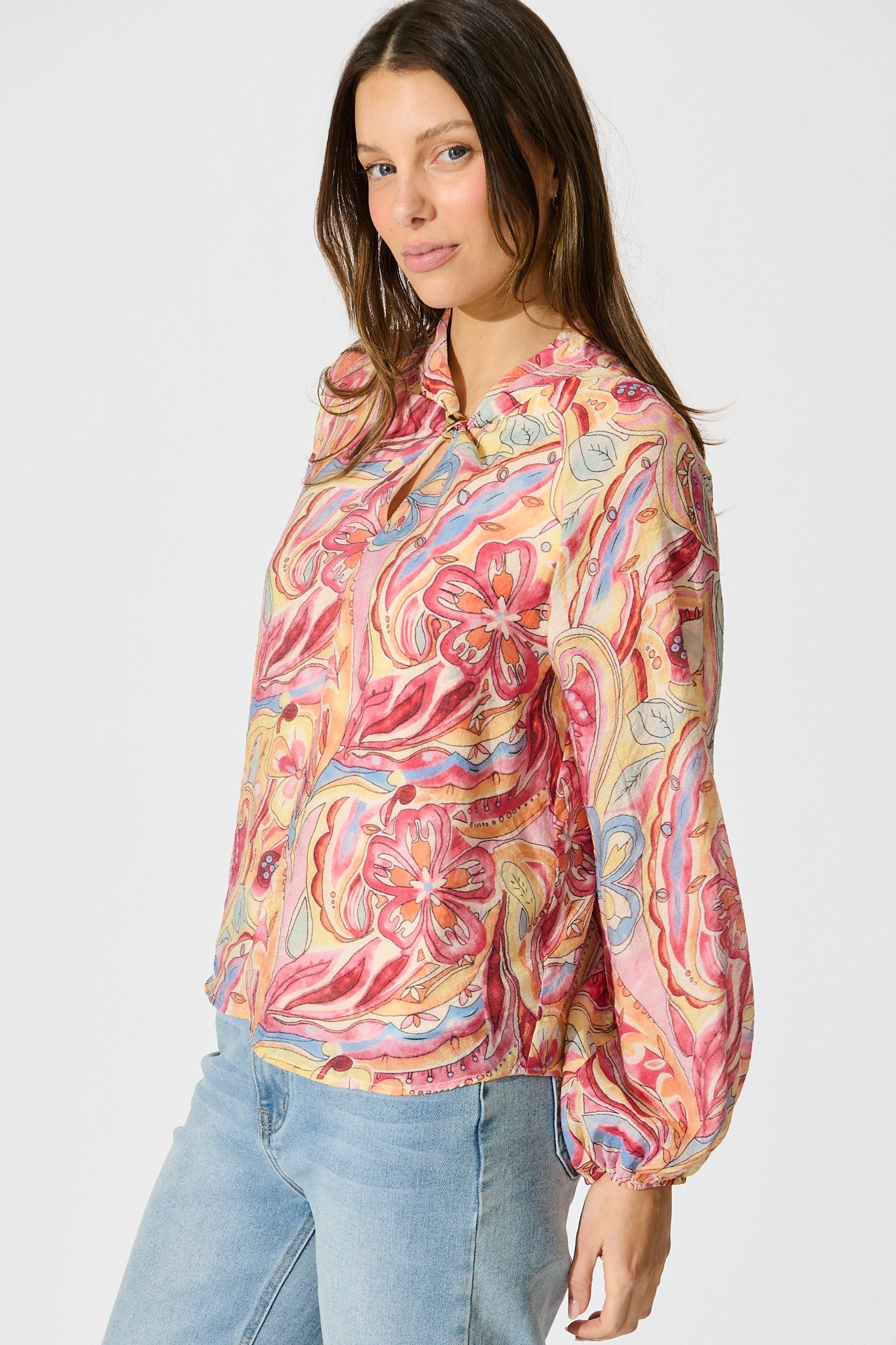 Luna Mirage Top in Multi Pink Print