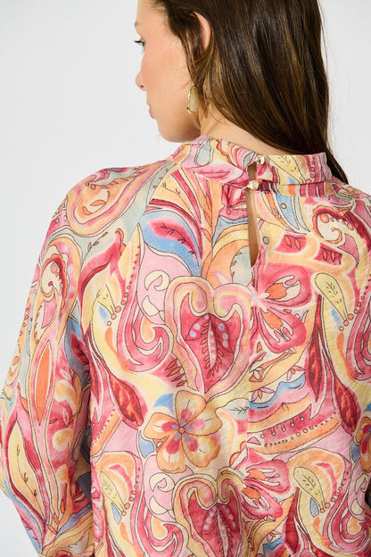 Luna Mirage Top in Multi Pink Print