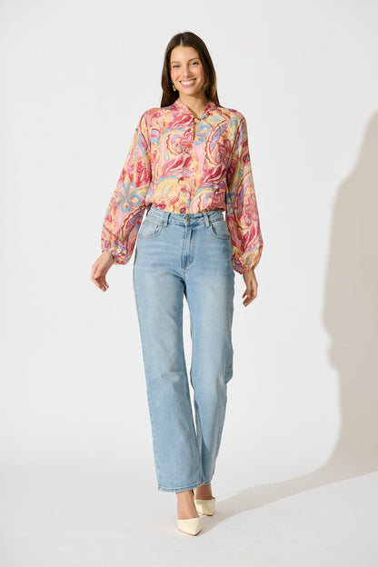 Luna Mirage Top in Multi Pink Print