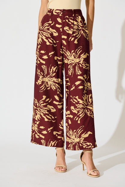 Linear Bloom Pant in Wine with Cream Print